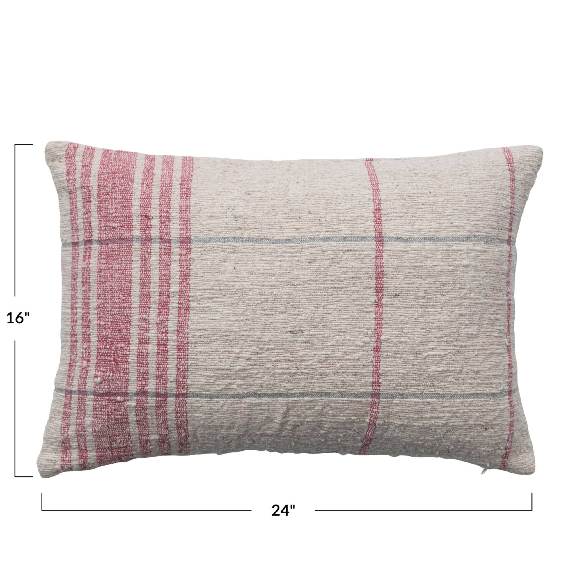 Hello Honey® Natural & Red Grid Pattern Cotton Slub Lumbar Pillow
